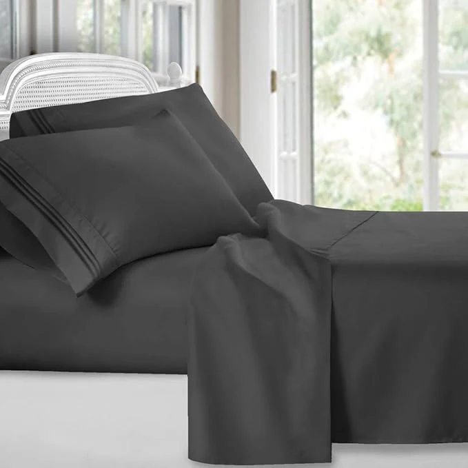 Pure Clara Clark Bed Sheets Premier 1800 Series 4 Piece Bed Sheet Set Deep Pocket Wrinkle Fade Stain Resistant Luxury Soft Bedding Sheets amp Pillowcases Split King Charcoal Gray First-Class