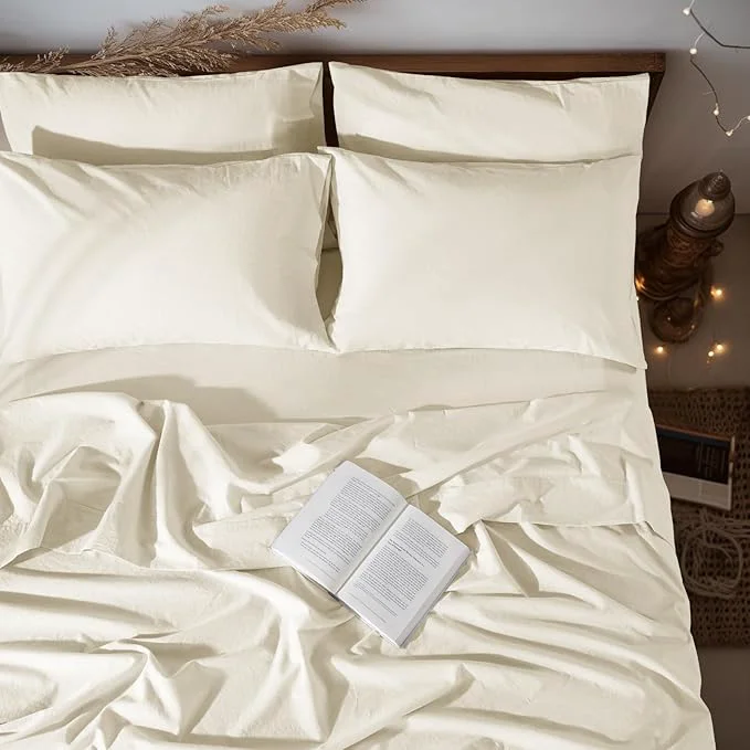 Specialty LBRO2M Pure Linen Sheet Set Deep Pocket Up to 16 quot Bed Sheets Sets Natural Flax Beddings Soft Breathable Comfortable for All Seasons 6 Pcs Sheet Set Full Size Beige Eco-Friendly