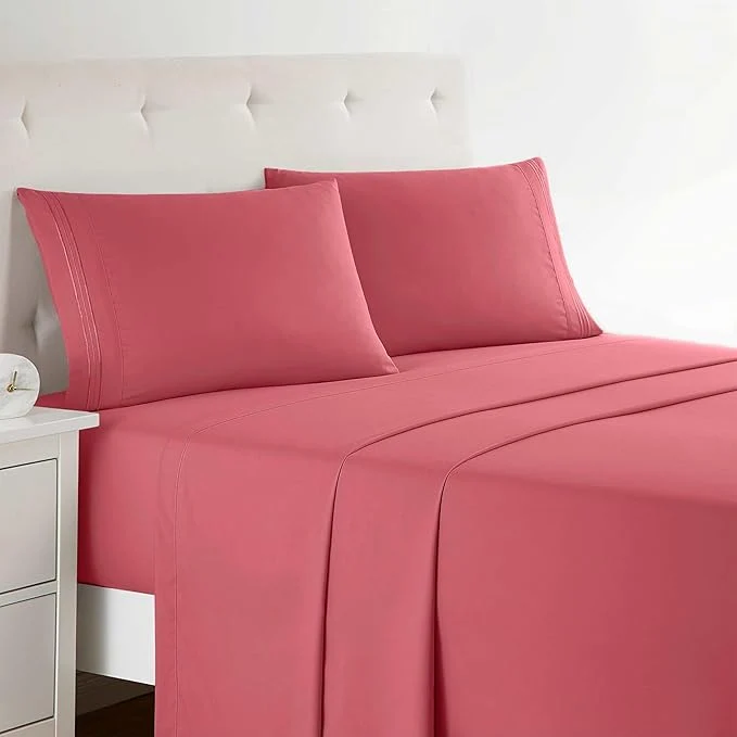 Advanced Clara Clark Bed Sheets Premier 1800 Series 4 Piece Bed Sheet Set Deep Pocket Wrinkle Fade Stain Resistant Luxury Soft Bedding Sheets amp Pillowcases Twin Coral Pink Traditional