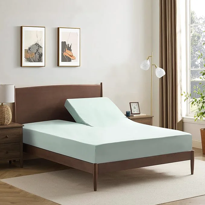 Excellent Split Head King Sheets Set for Adjustable Beds 4 Piece Flex Top Bed Sheets – Deep Pocket Split Top Fitted Sheet with Built-in Corner Straps Luxury Soft Cooling Bedding Wrinkle Resistant Mint Casual