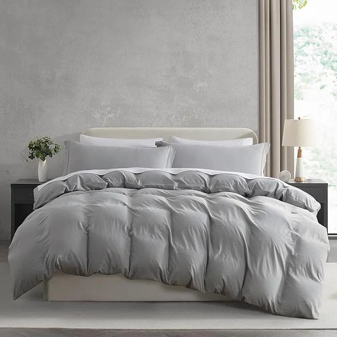 First-Class Nestl Light Grey California King Duvet Cover Sets – Soft Prewashed Cal King Duvet Cover 3 Piece with Zipper Closure 1 Duvet Cover 104×98 inches and 2 Pillow Shams – No Comforter Enhanced