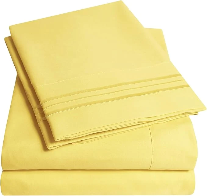 Trusted 1500 Supreme Collection California King Sheet Sets Yellow – Luxury Hotel Bed Sheets and Pillowcase Set for California King Mattress – Extra Soft Elastic Corner Straps Deep Pocket Sheets Yellow Fine