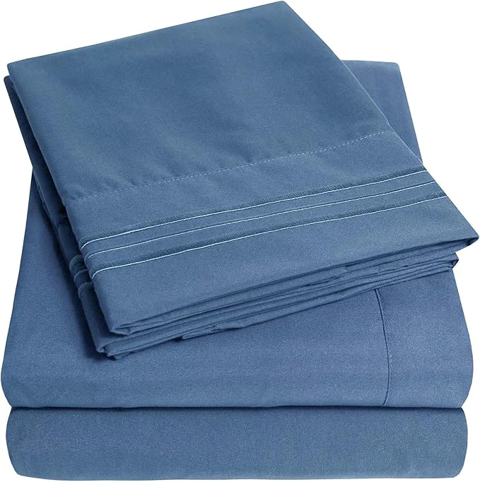 Premium Material 1500 Supreme Collection Twin XL Sheet Sets Denim Blue – 3 Piece Bed Sheets and Pillowcase Set for Twin XL Mattress – Extra Soft Elastic Corner Straps Deep Pocket Sheets Twin XL Denim Blue High-Quality