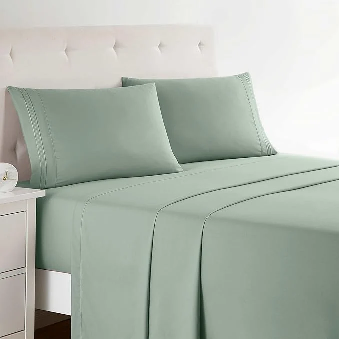 Natural Clara Clark Full XL Bed Sheet Set – Wrinkle Fade Stain Resistant Deep Pocket Sheets – Luxury Soft Bedding Sheets amp Pillowcases Full XL Ice Green Specialty