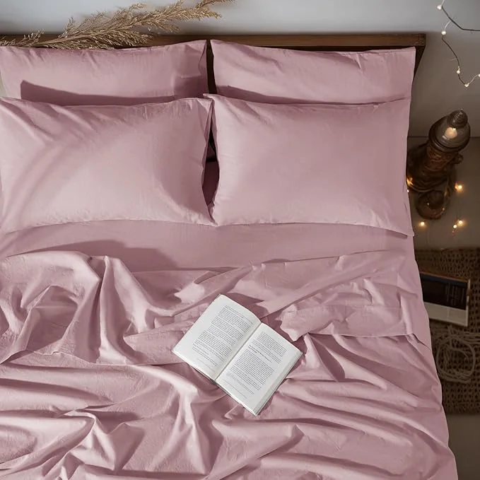 Premium LBRO2M Pure Linen Sheet Set Deep Pocket Up to 16 quot Bed Sheets Sets Natural Flax Beddings Soft Breathable Comfortable for All Seasons 6 Pcs Sheet Set Full Size Embroidery Purple Solid