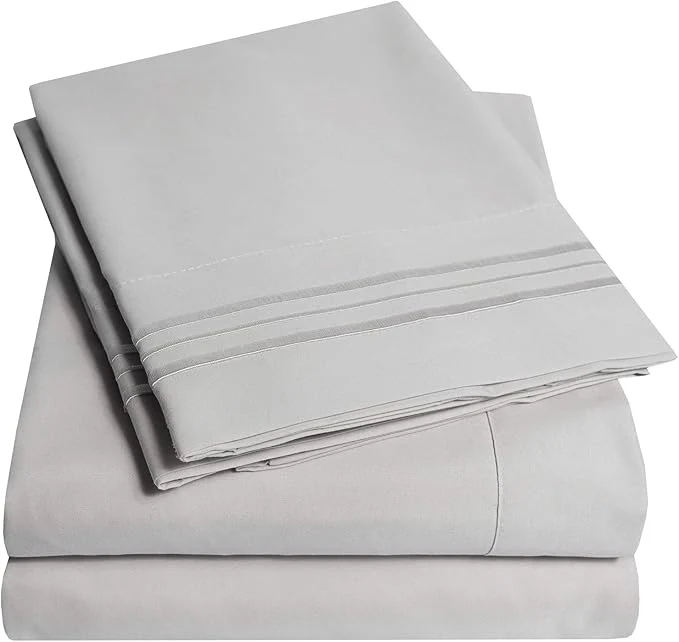 Functional 1500 Supreme Collection Extra Soft RV Short Queen Sheets Set Silver – Luxury Bed Sheets Set with Deep Pocket Wrinkle Hypoallergenic Bedding Over 40 Colors RV Short Queen Size Silver Durable
