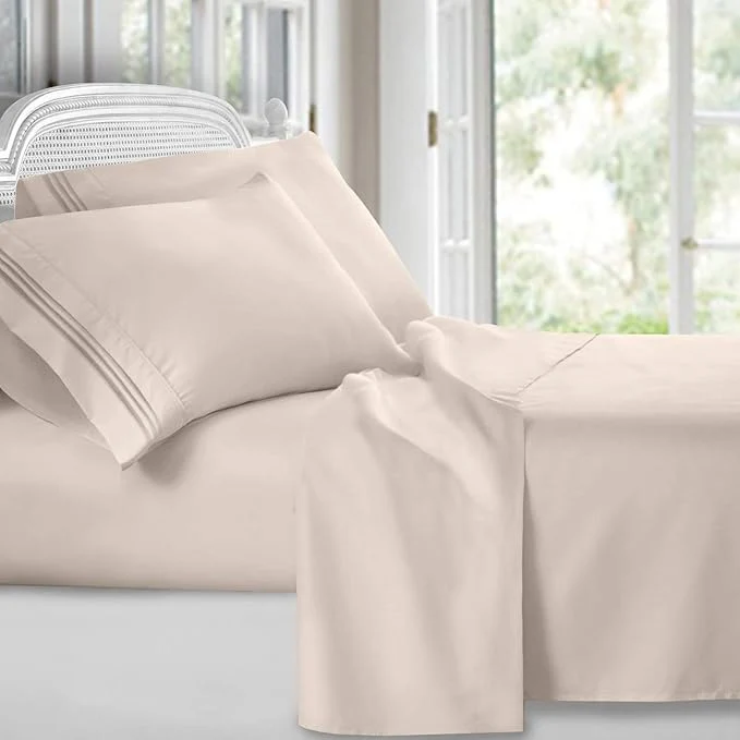 Original Design Clara Clark Bed Sheets Premier 1800 Series 4 Piece Bed Sheet Set Deep Pocket Wrinkle Fade Stain Resistant Luxury Soft Bedding Sheets amp Pillowcases Twin Beige Cream High-End