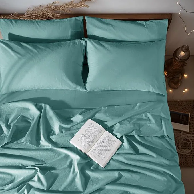 Fine Crafted LBRO2M Pure Linen Sheet Set Deep Pocket Up to 16 quot Bed Sheets Sets Natural Flax Beddings Soft Breathable Comfortable for All Seasons 6 Pcs Sheet Set King Size Aqua Contemporary