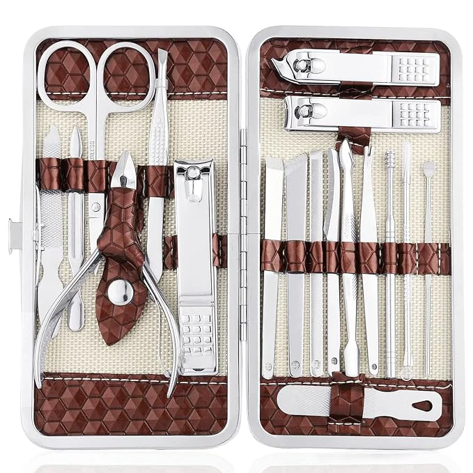 Advanced Nail Clippers Set 18 Pieces Stainless Steel Manicure Kit Professional Grooming Fine Crafted