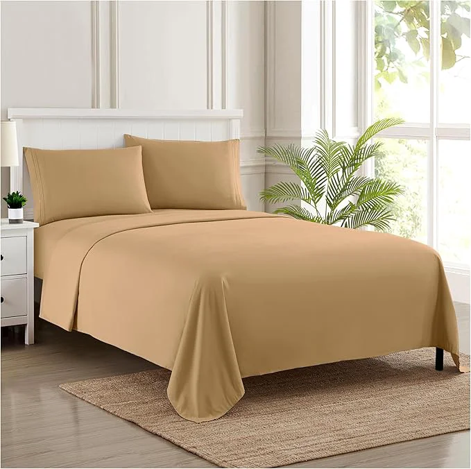 Certified Twin XL Sheets – Breathable Luxury Sheets with Full Elastic amp Secure Corner Straps Built In – 1800 Supreme Collection Extra Soft Deep Pocket Bedding Set Sheet Set Twin XL Taupe