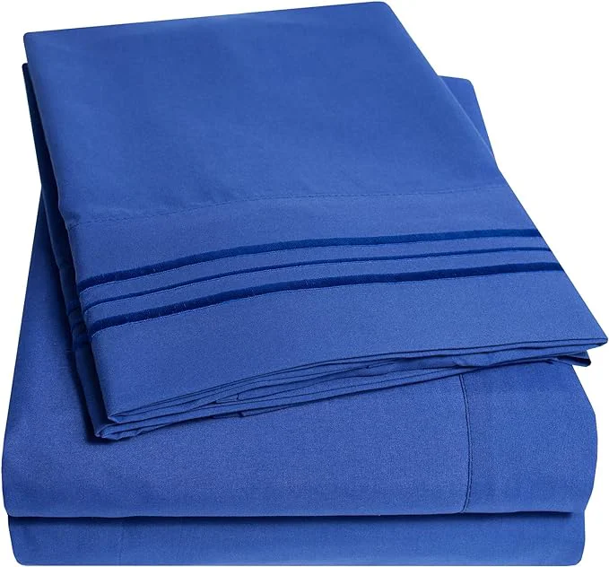 Organic 1500 Supreme Collection Extra Soft Split King Sheets Set Royal Blue – Luxury Bed Sheets Set with Deep Pocket Wrinkle Bedding Over 40 Colors Split King Size Royal Blue Safe