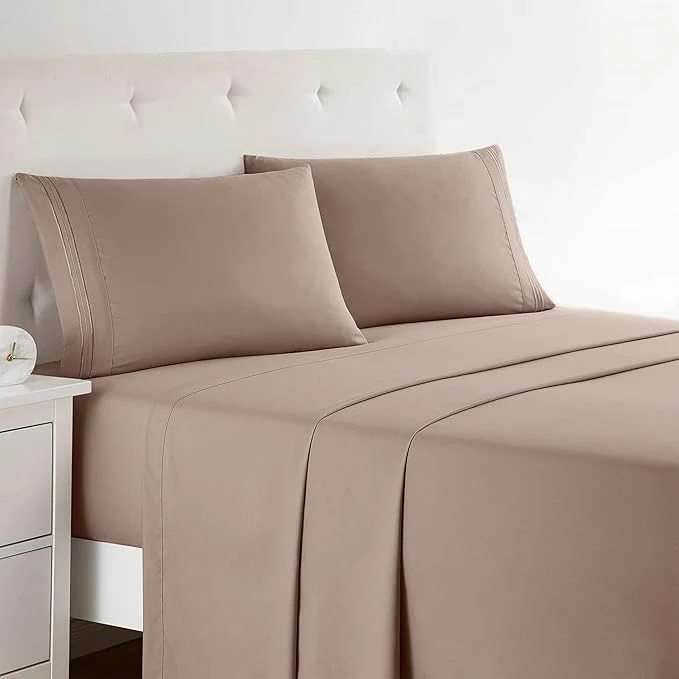 Convenient Clara Clark Bed Sheets Premier 1800 Series 4 Piece Bed Sheet Set Deep Pocket Wrinkle Fade Stain Resistant Luxury Soft Bedding Sheets amp Pillowcases Full Taupe Sand Excellent