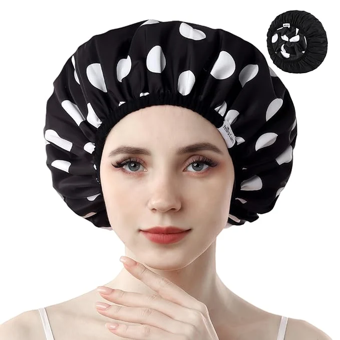 Comfortable Years calm Shower Caps for Women Reusable Waterproof Double Layer Waterproof Organic