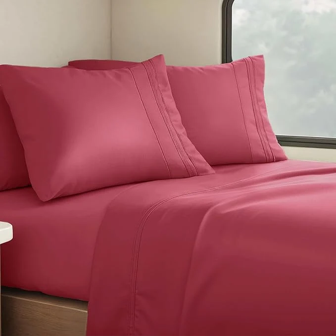 Innovative Clara Clark Bed Sheets Premier 1800 Series 4 Piece RV Queen Sheet Set Luxury Soft Sheets for RV Bunks Short Queen – Burgundy Red Smooth