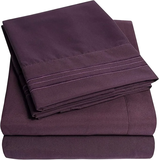 Certified 1500 Supreme Collection Twin XL Sheet Sets Purple- 3 Piece Bed Sheets and Pillowcase Set for Twin XL Mattress – Extra Soft Elastic Corner Straps Deep Pocket Sheets Twin XL Purple Recyclable