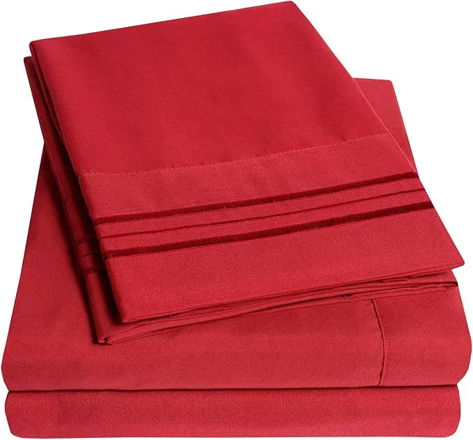 Expertly Made 1500 Supreme Collection Extra Soft RV Short Queen Sheets Set Red – Luxury Bed Sheets Set with Deep Pocket Wrinkle Hypoallergenic Bedding Over 40 Colors RV Short Queen Size Red Functional