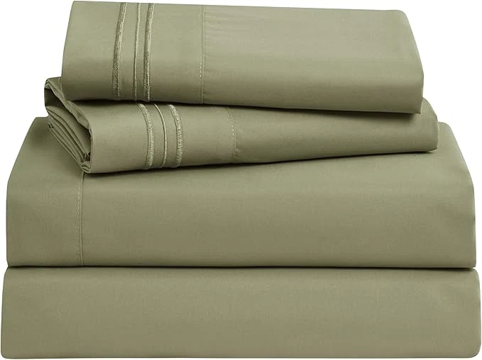 Organic Clara Clark Full XL Bed Sheet Set – Wrinkle Fade Stain Resistant Deep Pocket Sheets – Luxury Soft Bedding Sheets amp Pillowcases Full XL Sage Green World-Class