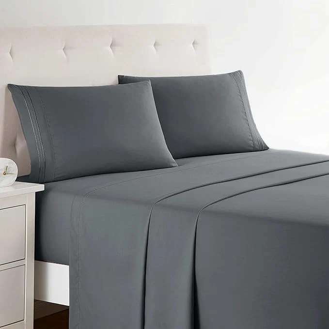 Traditional Clara Clark Full XL Bed Sheet Set – Wrinkle Fade Stain Resistant Deep Pocket Sheets – Luxury Soft Bedding Sheets amp Pillowcases Full XL Charcoal Gray Certified