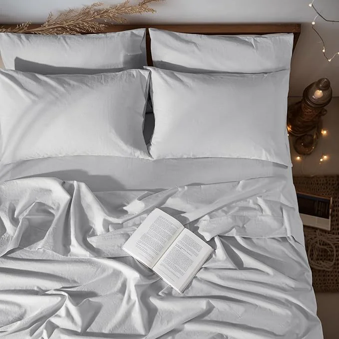 Relaxed LBRO2M Pure Linen Sheet Set Deep Pocket Up to 16 quot Bed Sheets Sets Natural Flax Beddings Soft Breathable Comfortable for All Seasons 6 Pcs Sheet Set Queen Size Grey Classic