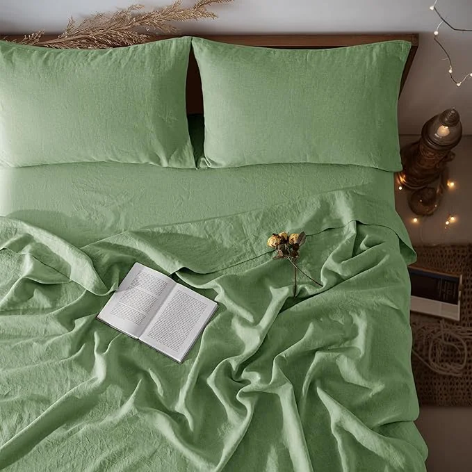 Next-Generation LBRO2M Pure Linen Sheet Set Deep Pocket Up to 16 quot Bed Sheets Sets Natural Flax Beddings Soft Breathable Comfortable for All Seasons 4 Pcs Sheet Set King Size Green Versatile