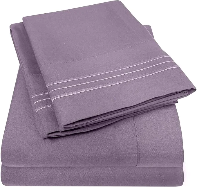 Practical 1500 Supreme Collection Twin Sheet Sets Plum – 3 Piece Bed Sheets and Pillowcase Set for Twin Mattress – Extra Soft Elastic Corner Straps Deep Pocket Sheets Twin Plum Advanced