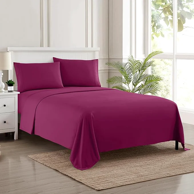 Enhanced King Size Sheets – Breathable Luxury Bed Sheets with Full Elastic amp Secure Corner Straps Built In – 1800 Supreme Collection Extra Soft Deep Pocket Bedding Set Sheet Set King Berry Sophisticated