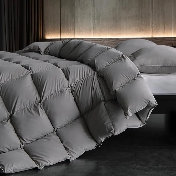 Excellent Down Fibers Comforter Queen Size Luxurious All Seasons Hotel Collection Duvet Insert 54 Oz High Bulkiness Medium Warmth Fluffy amp Breathable for Bedroom Guestroom Hotel Grey 90×90 Prestigious