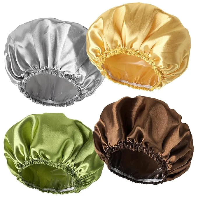 Practical 4 PCS Shower Cap for Women Elastic and Reusable Bath Caps Double Layers High-End