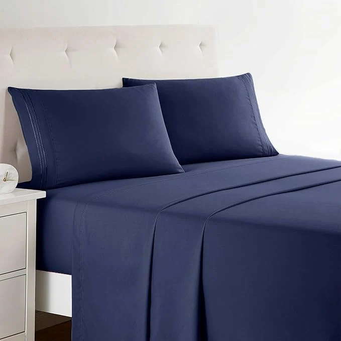 Top-Quality Clara Clark Full XL Bed Sheet Set – Wrinkle Fade Stain Resistant Deep Pocket Sheets – Luxury Soft Bedding Sheets amp Pillowcases Full XL Navy Blue Breathable