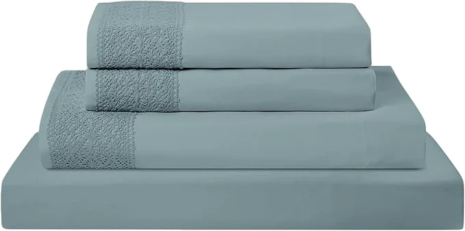 Consistent Modern Threads 4 Piece Microfiber Sheet Set – Soft Cooling Bed Sheets with Crochet Lace – Deep Pocket Wrinkle Breathable Hotel Luxury Bedding Slate Teal Queen First-Class