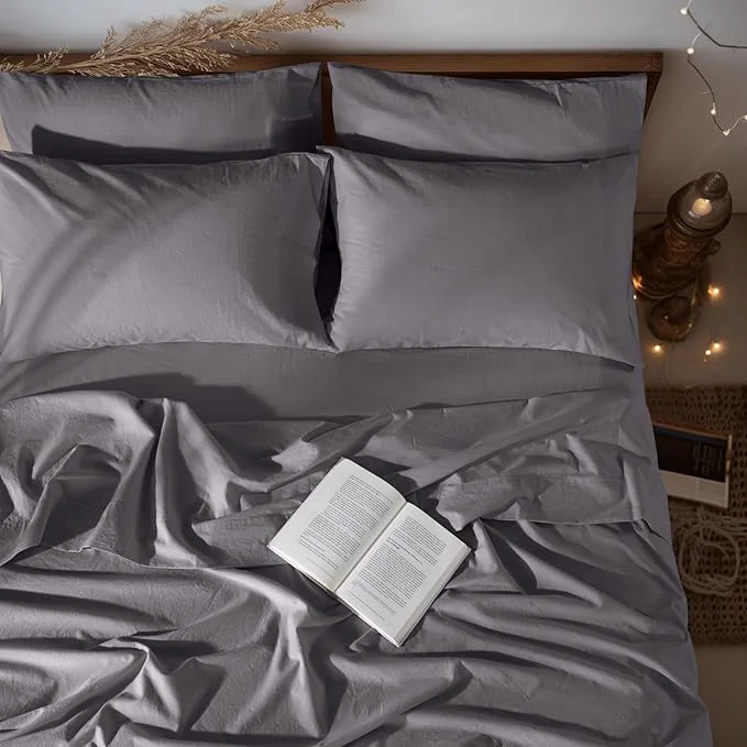 Luxury LBRO2M Pure Linen Sheet Set Deep Pocket Up to 16 quot Bed Sheets Sets Natural Flax Beddings Soft Breathable Comfortable for All Seasons 6 Pcs Sheet Set King Size Dark Grey Powerful