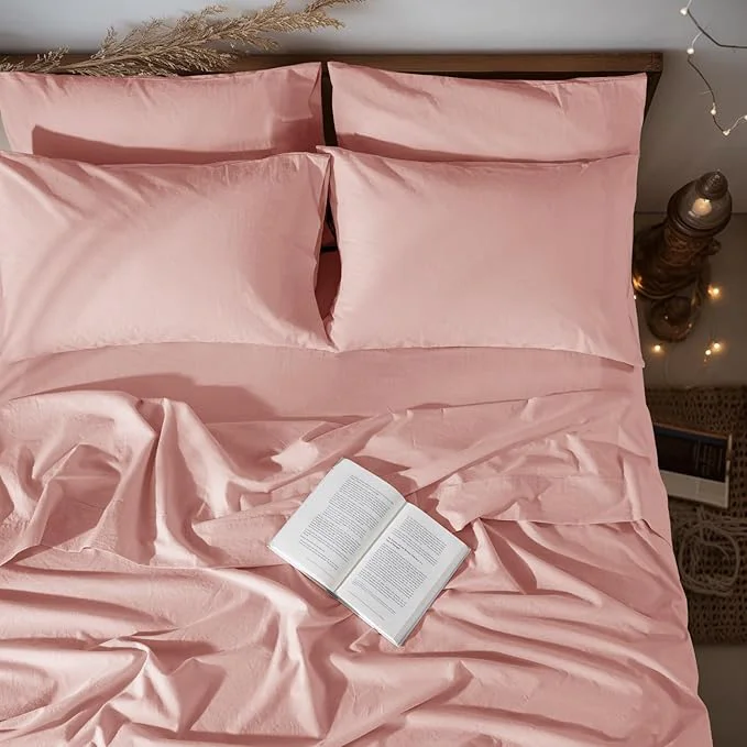 High-Quality LBRO2M Pure Linen Sheet Set Deep Pocket Up to 16 quot Bed Sheets Sets Natural Flax Beddings Soft Breathable Comfortable for All Seasons 6 Pcs Sheet Set Full Size Blush Pink Healthy