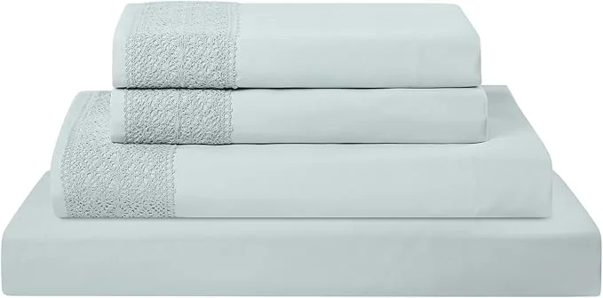 Natural Modern Threads 4 Piece Microfiber Sheet Set – Soft Cooling Bed Sheets with Crochet Lace – Deep Pocket Wrinkle Breathable Hotel Luxury Bedding Pale Aqua Full Secure