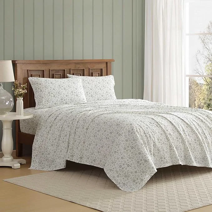 Recyclable Laura Ashley – King Sheet Set Crisp amp Cool Cotton Percale Bedding with Deep Pockets Lightweight for Year Round Comfort Bed Sheets with Matching Pillowcases Miranda Green Official