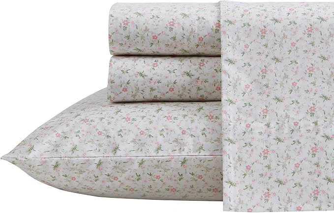 Exceptional Laura Ashley – King Sheets Cotton Percale Bedding Set Lightweight amp Breathable Home Decor Evie Pink King Authentic