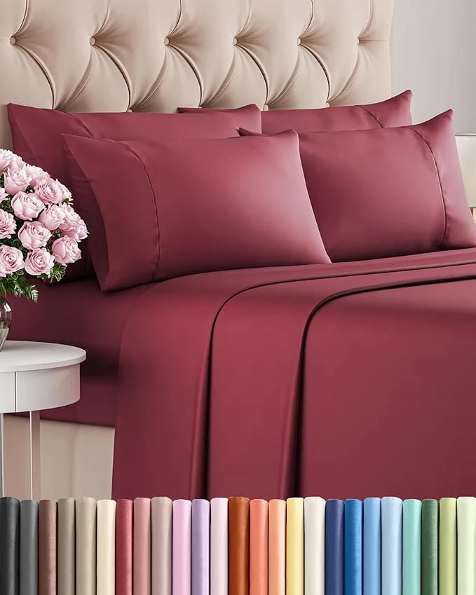 Relaxed King 6 Piece Sheet Set – Comfy Breathable amp Cooling – Ultra Soft Hotel Luxury Bedding Set w 8-16 Inch Deep Pockets – 1 Flat amp 1 Fitted Sheet amp 4 Pillowcases – Wrinkle and Easy Care – Burgundy Innovative