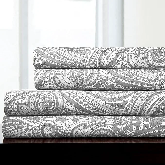 Effective Full Size Sheet Sets – Breathable Luxury Sheets with Full Elastic amp Secure Corner Straps Built In – 1800 Supreme Collection Extra Soft Deep Pocket Bedding Set Sheet Set Full Paisley Gray Selected