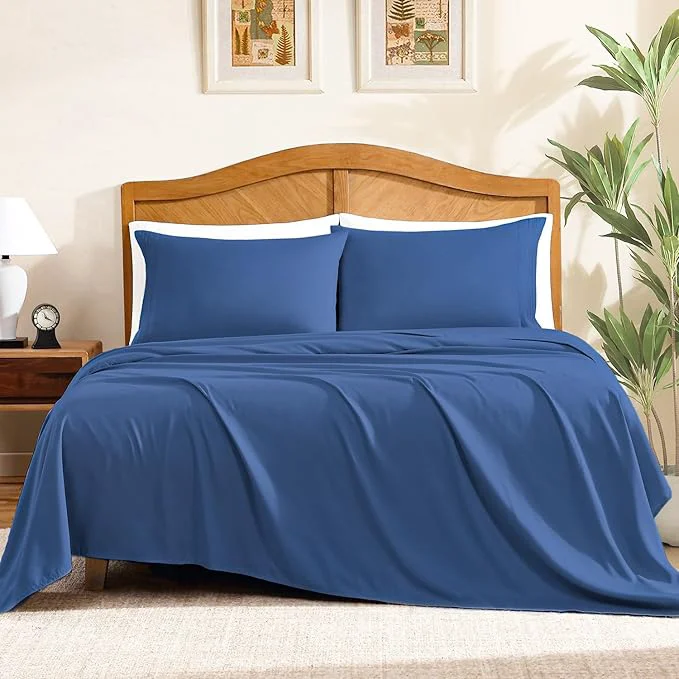 Clean ClevaHome Sheet Set Queen Size 4-Piece Bedding Lightweight amp Super Soft Easy Care Microfiber– Shrinkage amp Fade Resistant Bedding Set with 14 39 39 Deep Pockets Navy Blue Authentic