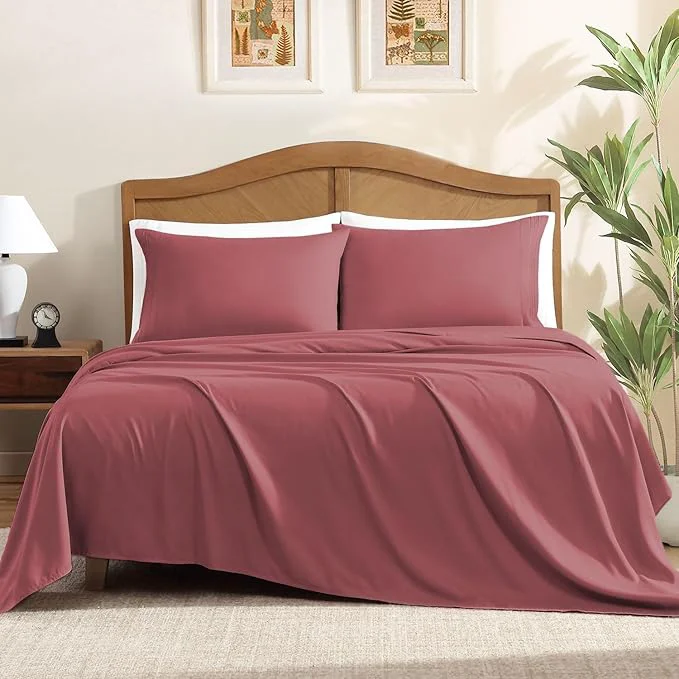 Crafted ClevaHome Sheet Set King Size 4-Piece Bedding Lightweight amp Super Soft Easy Care Microfiber– Shrinkage amp Fade Resistant Bedding Set with 14 39 39 Deep Pockets Dusty Rose Dependable