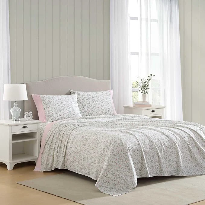 Relaxed Laura Ashley – Twin Sheet Set Crisp amp Cool Cotton Percale Bedding with Deep Pockets Lightweight for Year Round Comfort Bed Sheets with Matching Pillowcase Bonnie Pink Beige Unique