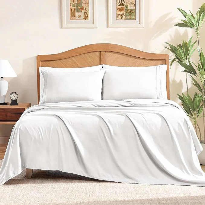World-Class ClevaHome Sheet Set Queen Size 4-Piece Bedding Lightweight amp Super Soft Easy Care Microfiber– Shrinkage amp Fade Resistant Bedding Set with 14 39 39 Deep Pockets Pearl White Elite