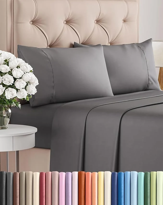 First-Class Twin XL 4 Piece Sheet Set – Comfy Breathable amp Cooling – Ultra-Soft Hotel Luxury Bedding Set w 8-16 Inch Deep Pockets – 1 Flat amp 1 Fitted Sheet amp 2 Pillowcases – Wrinkle amp Easy Care – Dark Grey High-Grade