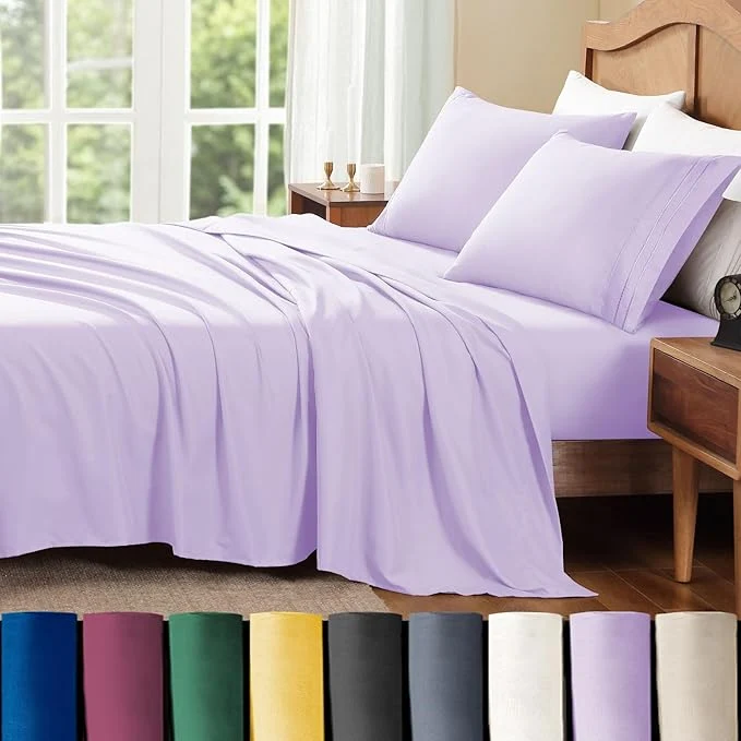 High-Grade ClevaHome Full Sheet Set 4-Piece Full Size Sheets Lightweight amp Super Soft Easy Care Microfiber– Shrinkage amp Fade Resistant Bedding Set with 14 39 39 Deep Pockets Lilac Recyclable