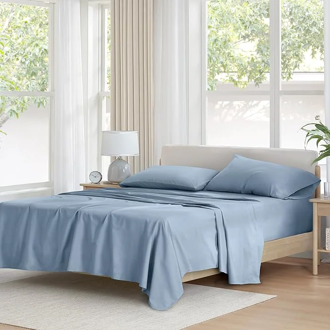 Convenient Comfort Spaces Cotton Sheet Set Breathable Lightweight Soft with 12 quot Elastic Pocket Fits up to 14 quot Mattress All Season Cozy Bedding Matching Pillow Case Twin XL Blue 3 Piece Detailed