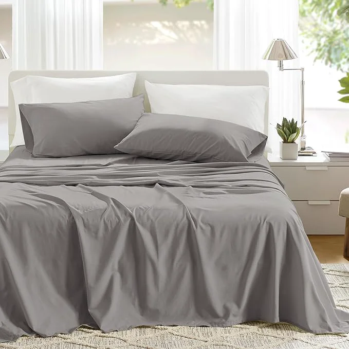 Healthy Comfort Spaces Cotton Sheets Queen Breathable Ultra Soft Cotton Sheets Naturally Cool Cotton Bed Sheets with 14 quot Elastic Pocket Fits up to 16 quot Mattress All Season Sheet Set Dark Gray 4 Piece First-Class