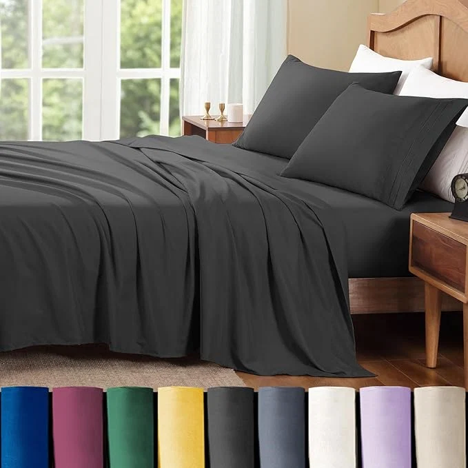 Fine Crafted ClevaHome Full Sheet Set 4-Piece Full Size Sheets Lightweight amp Super Soft Easy Care Microfiber– Shrinkage amp Fade Resistant Bedding Set with 14 39 39 Deep Pockets Black Green