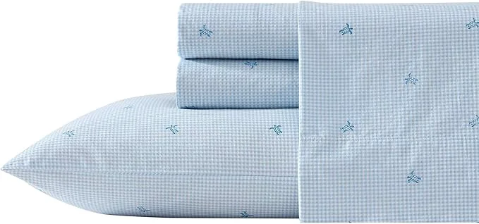Pure Laura Ashley – Full Sheets Cotton Percale Bedding Set Lightweight amp Breathable Home Decor Turtle Gingham Blue Full User-Friendly