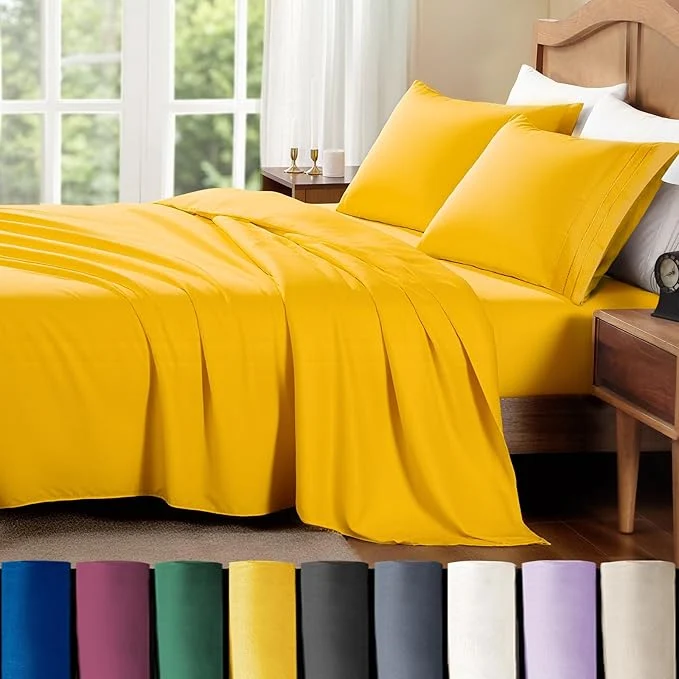 Elite ClevaHome King Sheet Set 4-Piece King Size Sheet Sets Lightweight amp Super Soft Easy Care Microfiber– Shrinkage amp Fade Resistant Bedding Set with 14 39 39 Deep Pockets Mustard Consistent