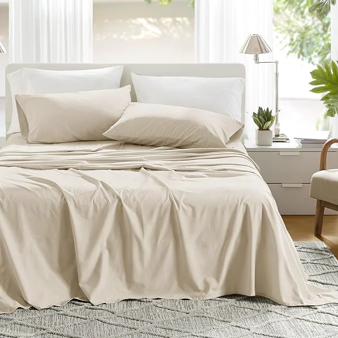 Original Design Comfort Spaces Cotton Sheets Cal King Breathable amp Soft Cotton Sheets Naturally Cool Cotton Bed Sheets with 14 quot Elastic Pocket Fits up to 16 quot Mattress All Seasons Sheet Set Cream 4 Piece Trendy