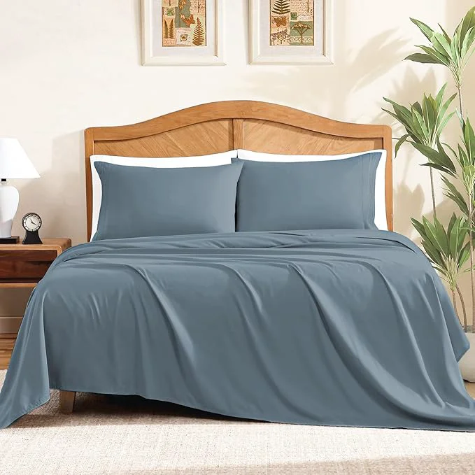 Outstanding ClevaHome Sheet Set Full Size 4-Piece Bedding Lightweight amp Super Soft Easy Care Microfiber– Shrinkage amp Fade Resistant Bedding Set with 14 39 39 Deep Pockets Slate Blue Superior